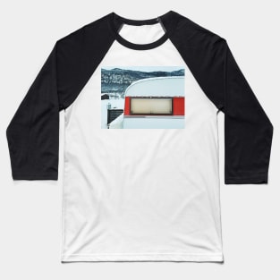 Snow-Covered Caravan in Frozen Winter Landscape in Scandinavia Baseball T-Shirt